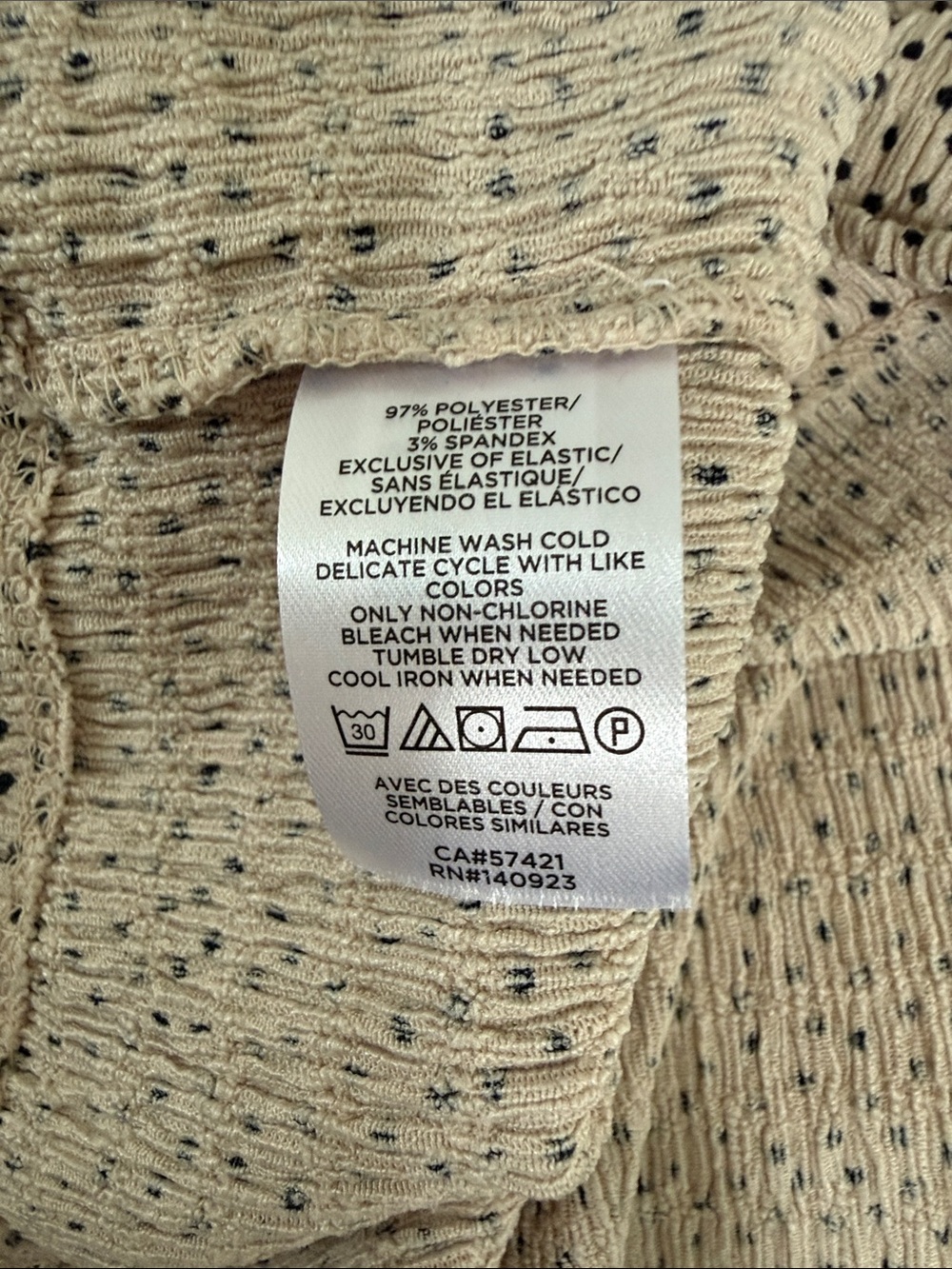 LOFT Beige Blouse with Black Dot Print and Smocked Neck - Picture 4 of 4